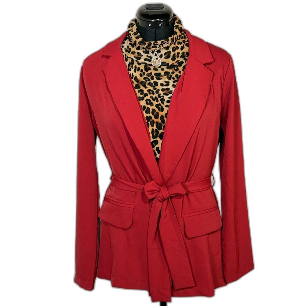 Melloday Red Waist Tie Blazer Jacket